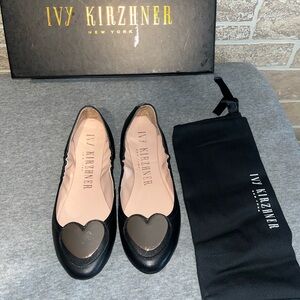 Ivy Kirzhner Black soft calf leather flats with gold heart detail size 7.5